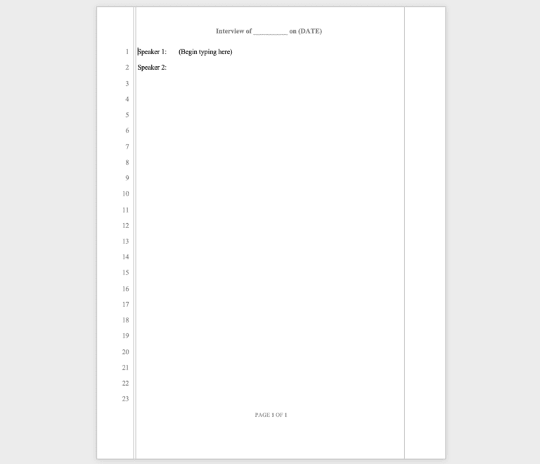 Interview with numbered lines - SpeakWrite Template